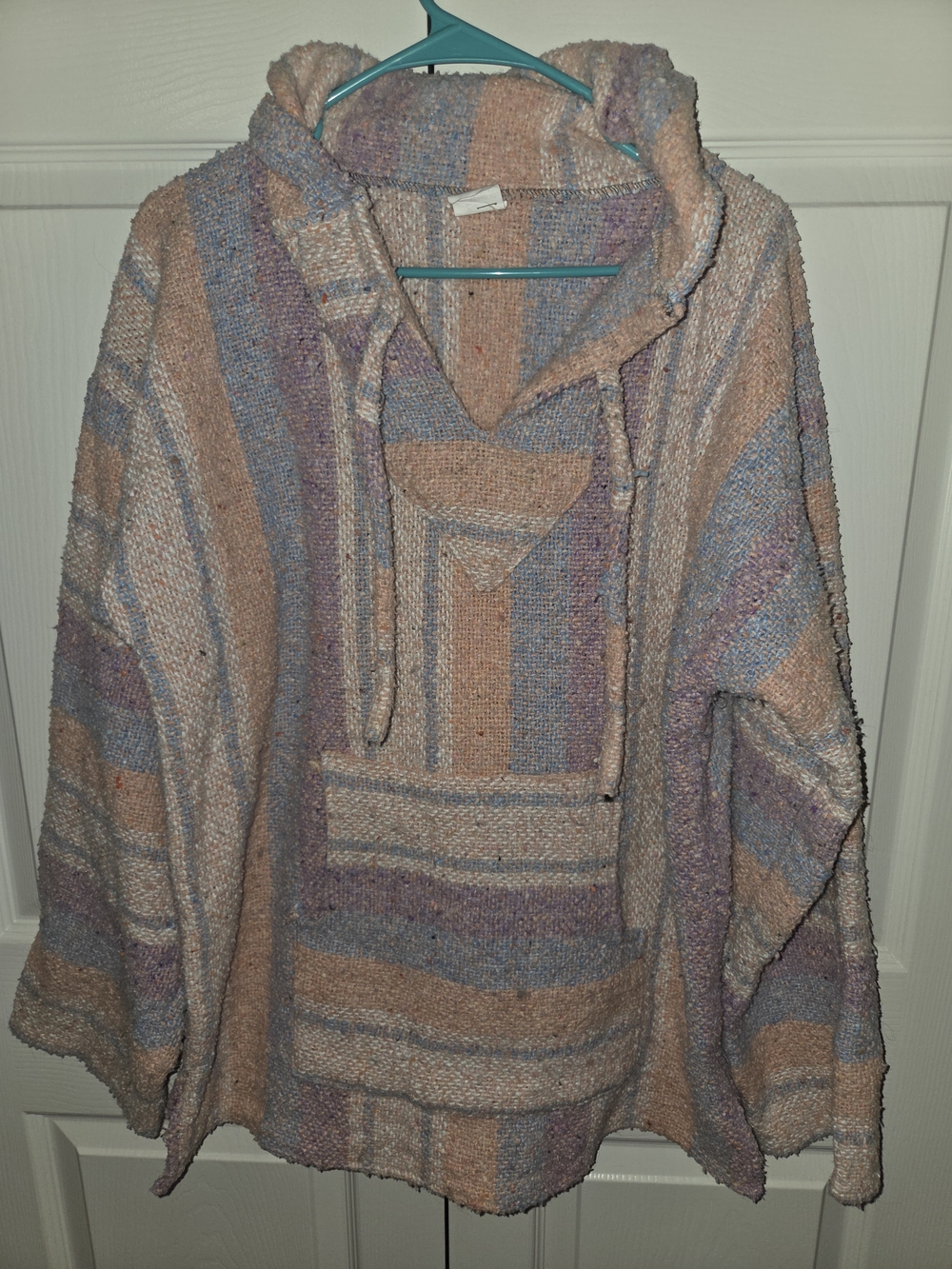 Corona Striped Hooded Pullover Sweater in Peach, Lavender & Light Blue